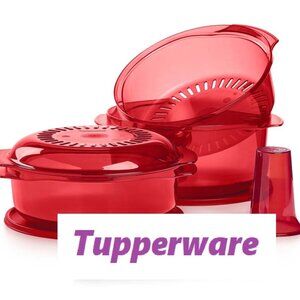 Tupperware TupperWave Microwave Stack Cooker Complete System Colander & Cone RED